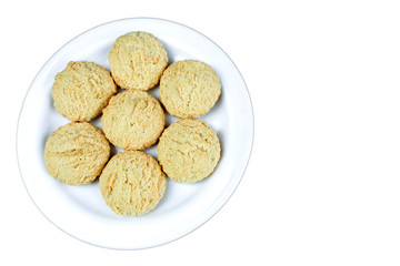 coconut cookies isolated with text space