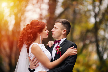 Sensual portrait of young couple. Wedding photography outdoors