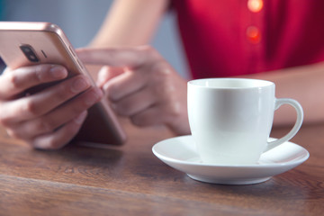 woman hand coffee and phone