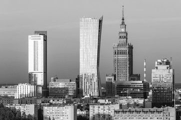 City Center of Warsaw, black and white, Poland