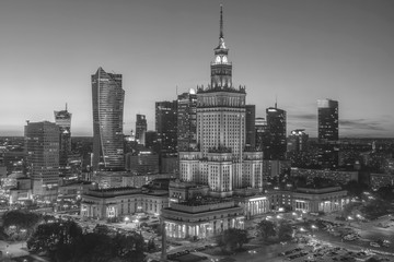 Fototapeta na wymiar City Center of Warsaw, black and white, Poland