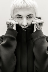 Woman wearing black hoodie