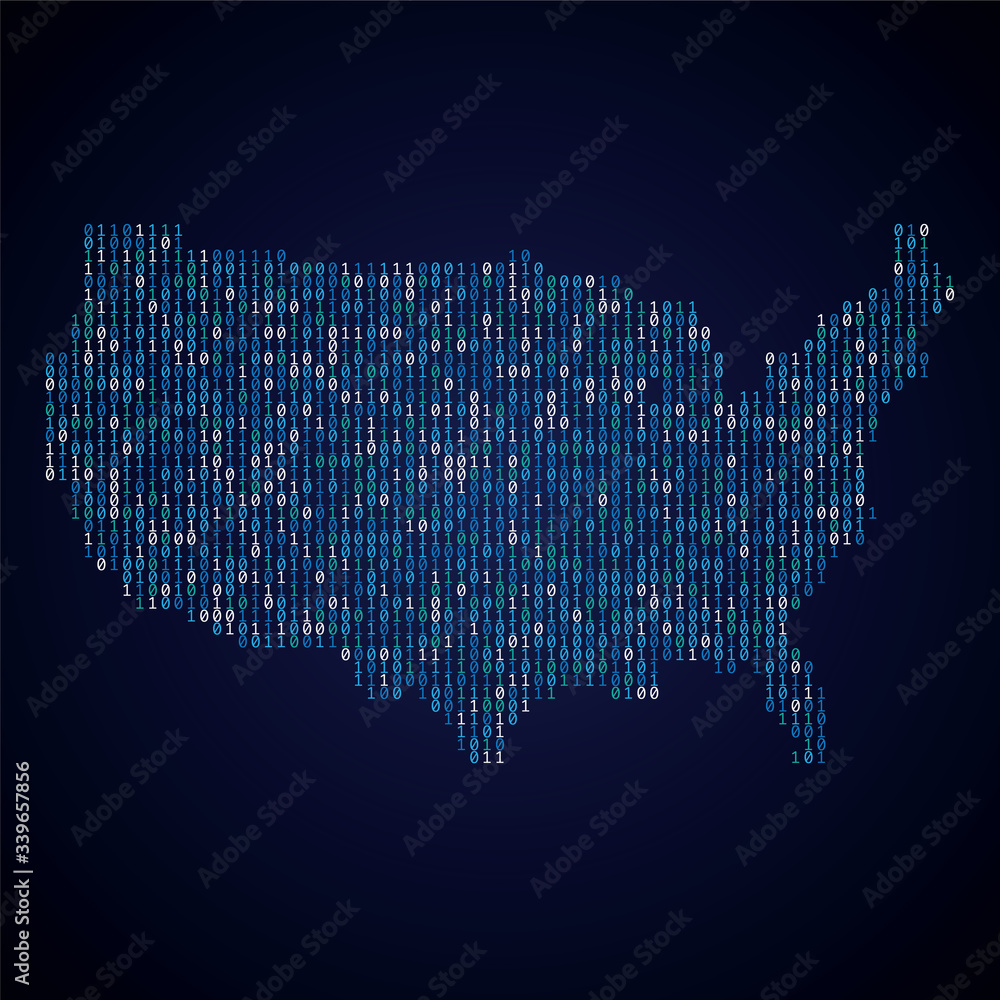 Poster usa country map made from digital binary code