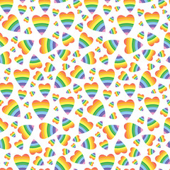 Rainbow hearts on white background. Pattern for fabric, wrapping, textile, wallpaper, apparel, background. Vector illustration