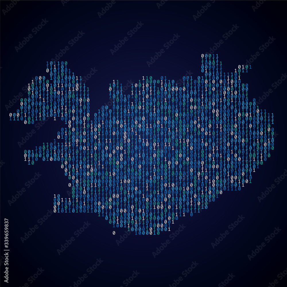 Poster iceland country map made from digital binary code