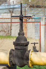Big trunk gas tap. Gas supply to industrial enterprises and residential building.