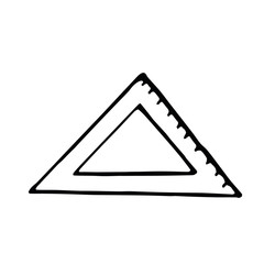 Ruler triangle hand drawn in doodle style. Scandinavian simple monochrome. drawing, measurement, angle, school office