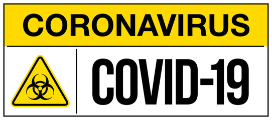 Coronavirus warning and attention icon sticker. Exclamation mark health danger sign, COVID19 or 2019 nCoV epidemic and pandemic symbol. biohazard flat logo template for medical Infographic sticker