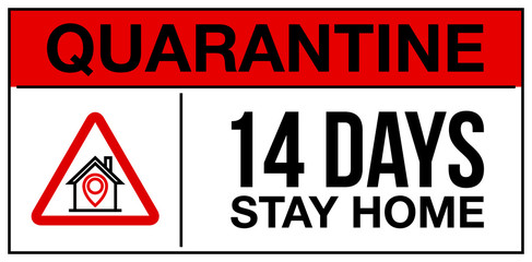 please stay home quarantine warning and attention icon sticker. house with location icon danger sign, COVID19 epidemic and pandemic symbol. prevention 14 days quarantine logo template sticker