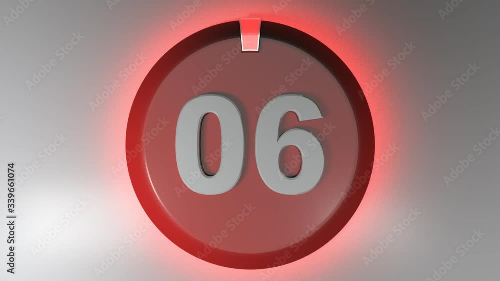 Poster the number 06 on a circle badge with a lighted rotating cursor - 3d rendering video clip