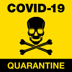 Coronavirus warning and attention icon sticker. Exclamation yellow mark skull danger sign, COVID19 or nCoV epidemic and pandemic symbol. biohazard flat logo template for medical Infographic sticker