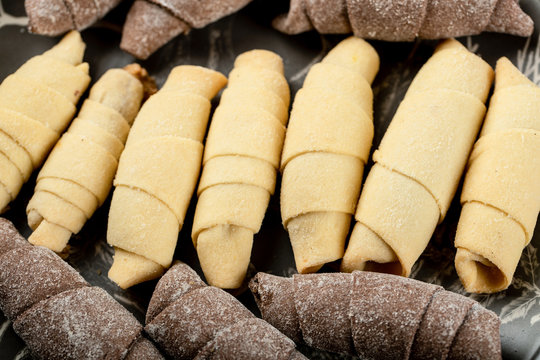 Traditional caucasian sweets mutaki made with vanilla and cocoa dough, top view