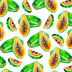 Papaya watercolor style template. Watercolor wild fruits for background, wrapper or menu template and others.