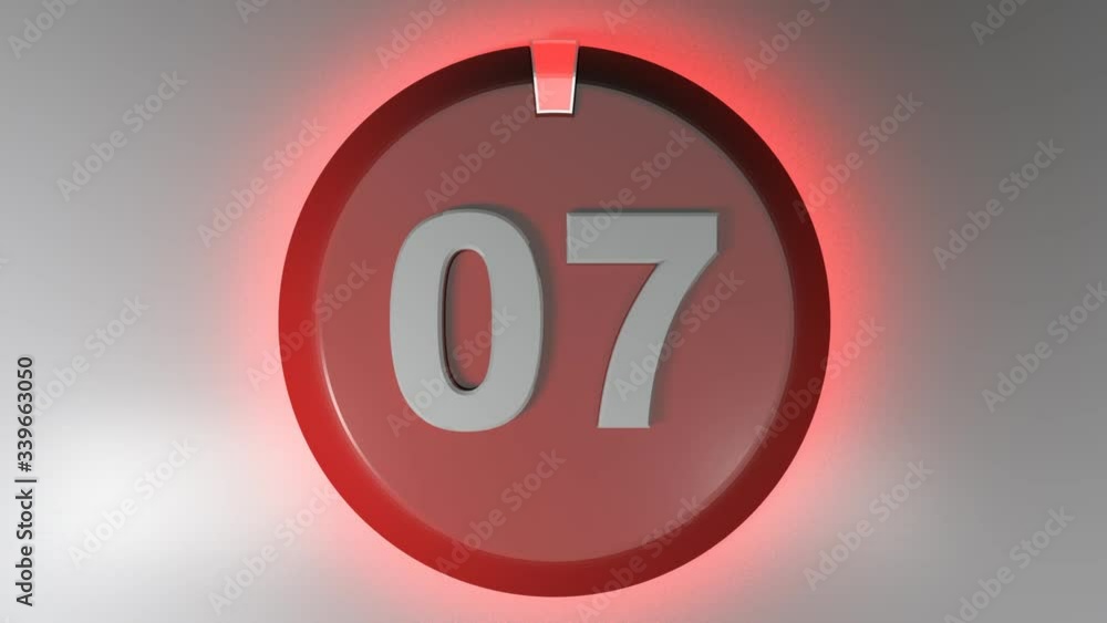 Poster the number 07 on a circle badge with a lighted rotating cursor - 3d rendering video clip