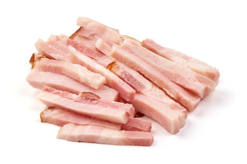 Sliced pork brisked, bacon slices, isolated on white background