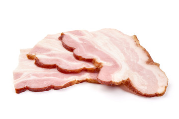 Pork brisket slices, smoked meat, isolated on white background