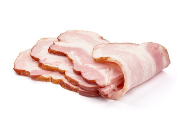 Sliced pork brisked, bacon slices, isolated on white background