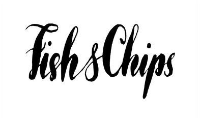 Handwritten vector phrase “Fish&Chips”. Photo overlay hand lettering brush text for signboard, poster, postcard. Calligraphy graphic design element.