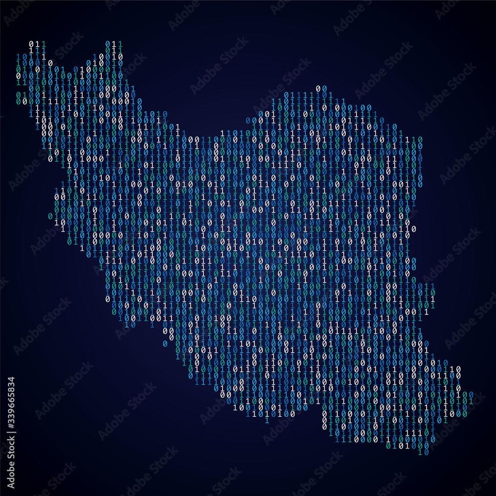 Poster iran country map made from digital binary code