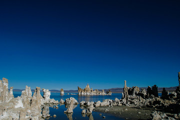 Mono Lake is a saline soda lake in Mono County, California known for its Tufa Towers or pillars of...