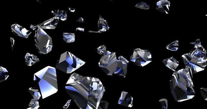 Exploding frosted blue ice. Rectangle frame. Winter blue ice frost background. Frozen glass. Winter backdrop. Space debris. 4k