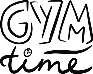 gym time with clock, lettering dial, handwritten, print, decor for stickers, bags, sneakers, sports uniforms, walls, sports theme, workout and fitness