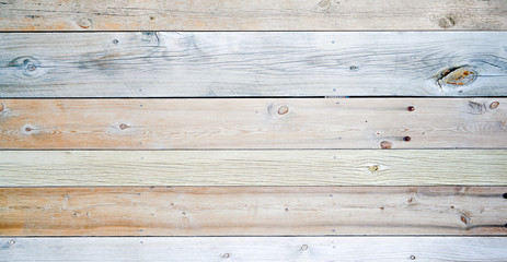 Faded reclaimed wood surface with aged boards. Wooden planks with grain and texture. 