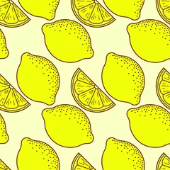 Tableaux ronds sur aluminium Citrons Modèle sans couture de citrons frais. Illustration vectorielle