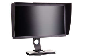 Professional photographer monitor with shading hood isolated on white