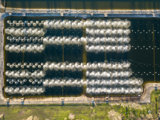 Cooling pool of a thermal power plant on the outskirts of Kiev. Aerial drone view.
