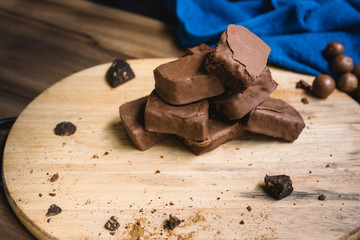 brownies brownie , on  dark wood 