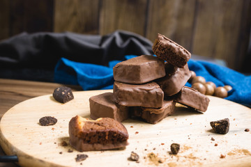 brownies brownie , on  dark wood 