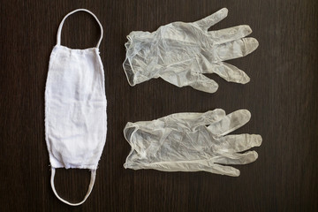 medical gloves and mask on the table