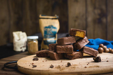 brownies brownie , on  dark wood 