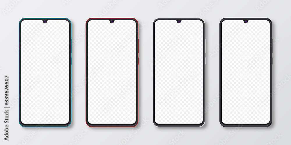 Poster realistic smartphone mock up set. mobile phone display isolated on white gray background. 3d templat