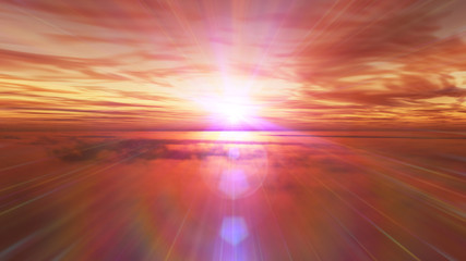fly above clouds sunset landscape