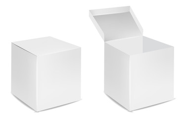 White box isolated, white packaging, realistic box package vector illustration
