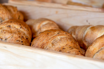 Fresh croissants removed from the oven