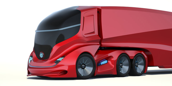 3D rendering of a brand-less generic concept truck. Electric autonomous truck on white background