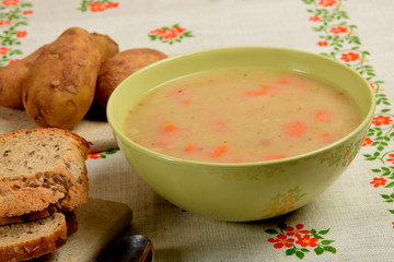 potato soup with sausage and bread