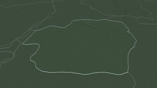 Imo, state with its capital, zoomed and extruded on the administrative map of Nigeria in the conformal Stereographic projection. Animation 3D