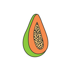 Isolated papaya illustration on white background. Papaya slice illustration in vector. Tropical fruit