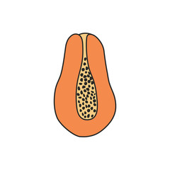 Isolated papaya illustration on white background. Papaya slice illustration in vector. Tropical fruit