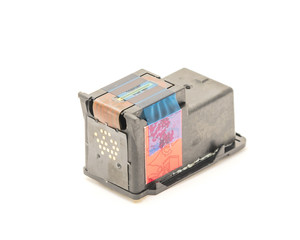 Studio shot single black color ink cartridge isolated on white