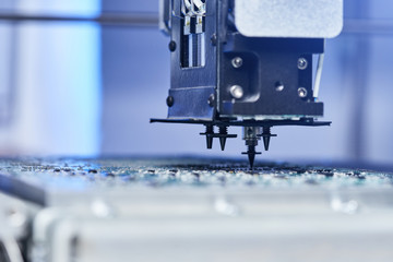 Machine (robot) for the production of computer boards. Electronic chips. Robotic High precision equipment. Microchip Production, Nano computer Technology and manufacturing technological process