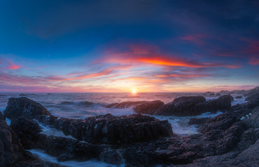 Beluga Rock sunset in super wide angle view