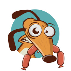 funny cartoon dog with sausages in his mouth