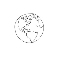 Vector hand drawn doodle sketch black Earth planet isolated on white background
