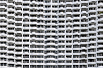 Building facade seamless, Rows of hotel many balcony with curved shape