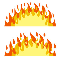 Red flame set. Fire element. Part of the bonfire with the heat. Cartoon flat illustration. Fireman's job. Dangerous situation.